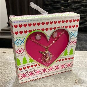NIB Unicorn Necklace and Pierced Earring Set!